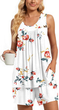 Women's Sleeveless Pleated Nightwear with Pockets Comfortable Sleepwear