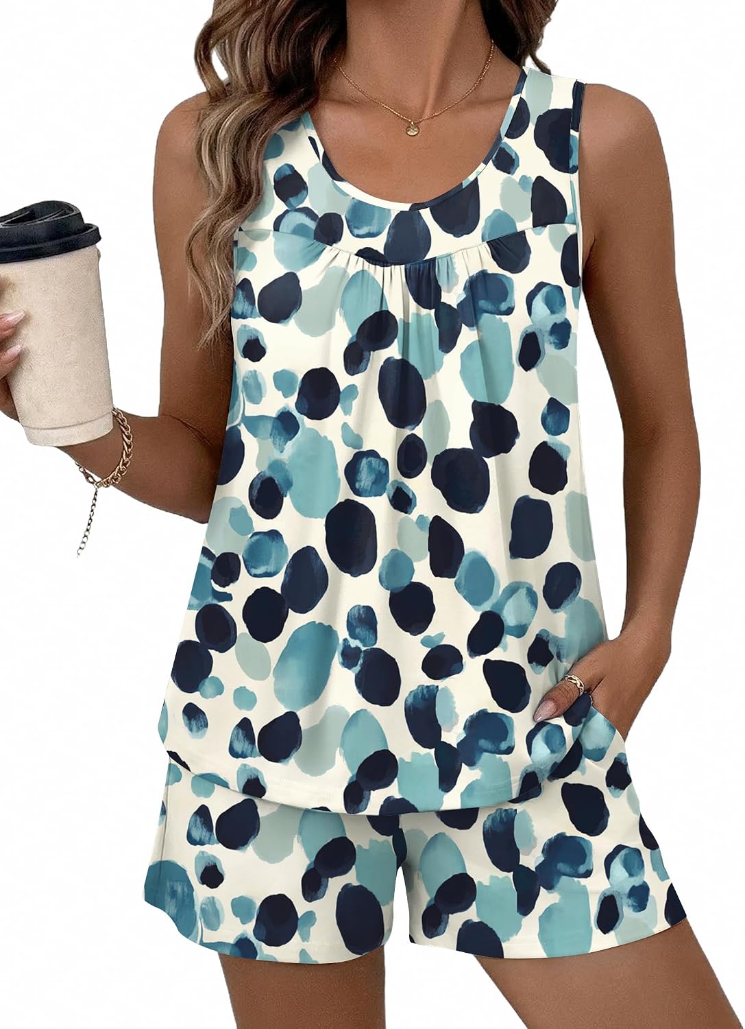 Women's Sleeveless Summer Pajama Set Lightweight Comfortable Sleepwear