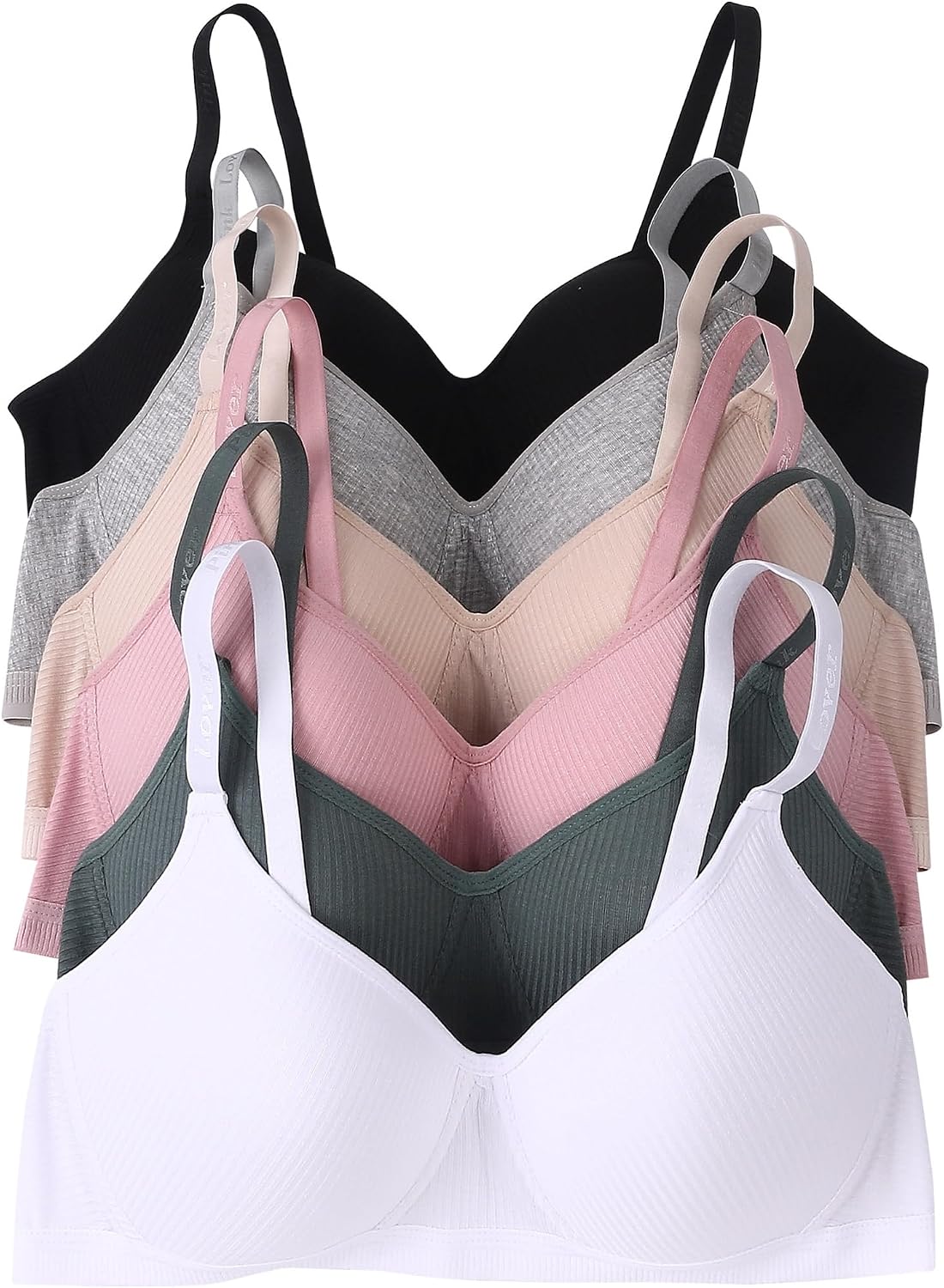 6 Pack of Color Print T-Shirt Bras B Cup C Cup and D Cup
