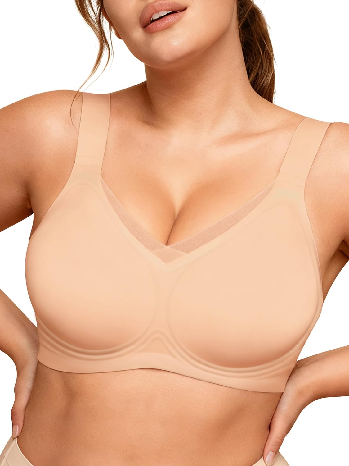Wireless Jelly Push Up Full Coverage Bras for Women V Mesh Seamless No Underwire Comfortable Tshirt Bralettes