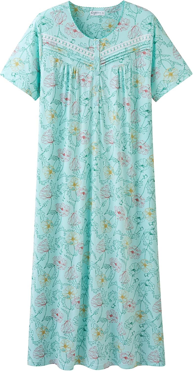 Women's Cotton Short Sleeve Nightgown Soft Comfortable Nightdress